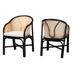 Baxton Studio Miranda Modern Bohemian Two-Tone Black and Natural Brown Rattan 2-Piece Dining Chair Set
